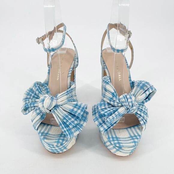 Loeffler Randall Blue Natalia Gingham Plaid Bow Platform Block Heel Sandal US 6 - Picture 6 of 12